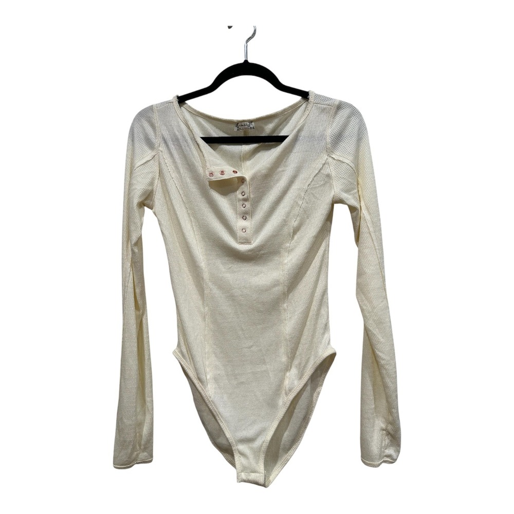 Intimately Free People Long Sleeve Henley Bodysuit Ivory Cream Thermal Small S